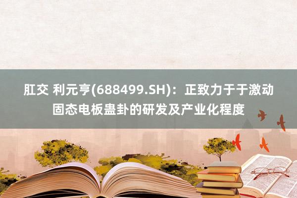 肛交 利元亨(688499.SH)：正致力于于激动固态电板蛊卦的研发及产业化程度