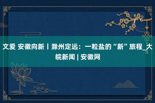 文爱 安徽向新丨滁州定远：一粒盐的“新”旅程_大皖新闻 | 安徽网