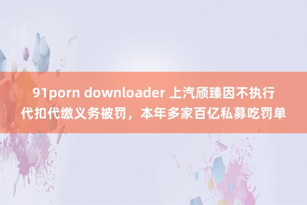 91porn downloader 上汽颀臻因不执行代扣代缴义务被罚，本年多家百亿私募吃罚单